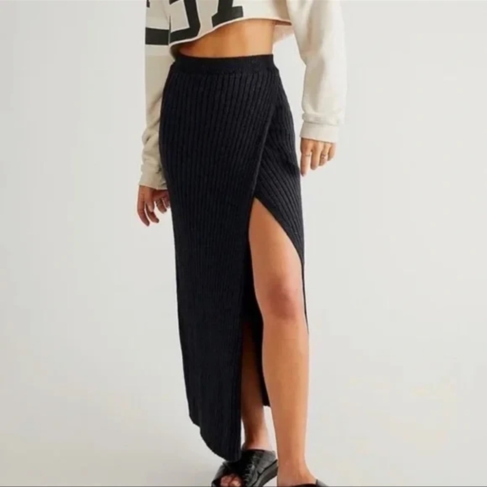 Free People Better Days Ribbed High Slit Skirt Preppy Boho